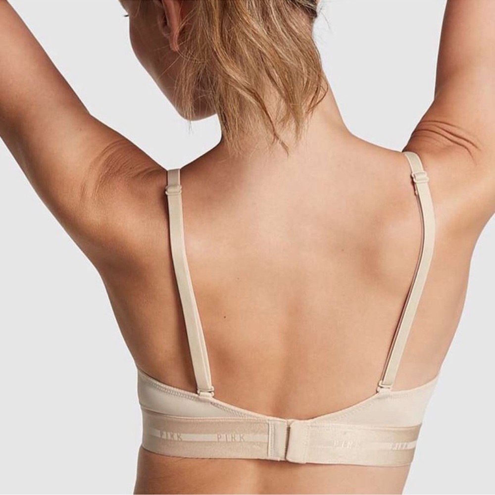 Victoria’s Secret Pink Wireless Nude Beige Logo Band Bra Lightly Lined - Picture 2 of 7